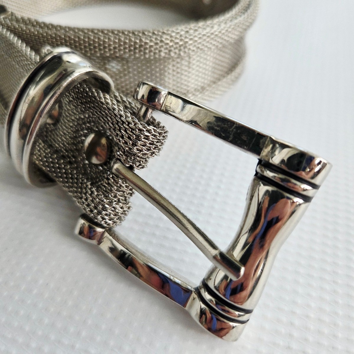Vintage 1970's Donna Katz Silver Metal Mesh Belt XS S Shiny Buckle