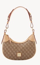 Authentic Dooney Bourke Maritime Hobo Shoulder Bag Brown Khaki Gold Vacchetta