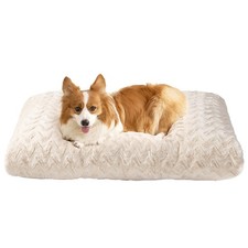 Washable Reversible Dog Crate Bed 35x23in Plush Pad for Dogs up to 45 lb Beige