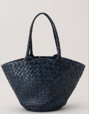DRAGON DIFFUSION Woven Leather Tote Bag Navy Blue Handmade Mesh Shoulder