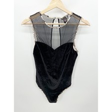 Victoria's Secret Black Velour Mesh Inset Thong Bodysuit Women's Size Small S