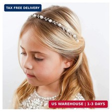 SWEETV Flower Girl Headpiece Silver Pearl Girls Headband for Wedding Princess Ha