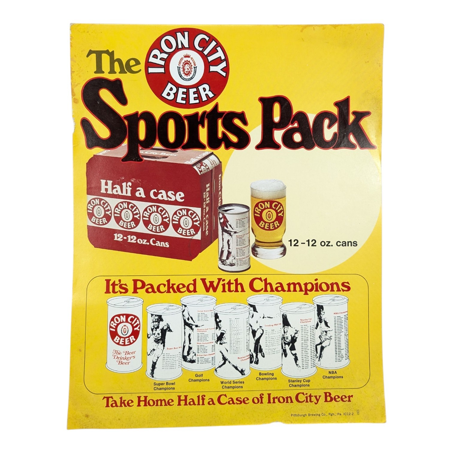 Iron City Beer The Sports Pack 1970s Sign 14" x 11"