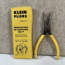 Klein Tools D203-6C Long Nose Pliers USA Yellow Handle W/ Box
