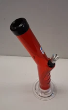 SLANTED STRAIGHT 8" ACRYLIC PLASTIC WATER PIPE BONG HOOKAH THUMB CARB 1"M RED