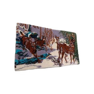 COMPLETED Shillcraft Latch Hook Rug Wall Hanging Deer Buck Winter Scene Handmade