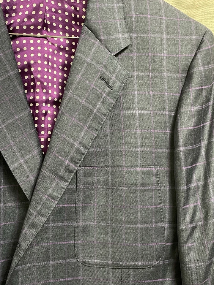 Blazer David August Couture a medida forro de lunares púrpura azul marino 44R Foto 4 de 4