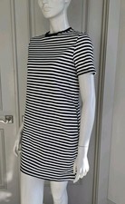 Zara Black White Striped Short Sleeve Jersey  Mini Dress Tunic Sz M