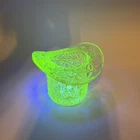 Vtg Fenton Daisy & Button Uranium Glass Vaseline Glass Top Hat Gift Glow 2.5"