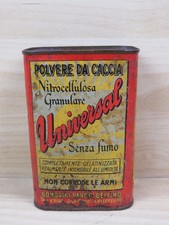 vecchia SCATOLA IN LATTA VUOTA POLVERE DA CACCIA UNIVERSAL nitrocellulosa ROMA