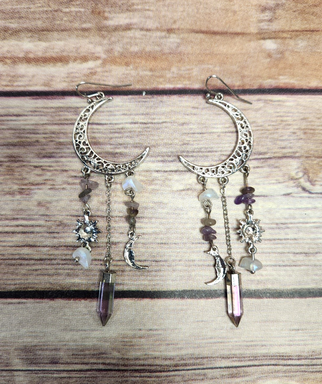 Moon Celestial Simulated Crystal Dangle Chain Ear… - image 2