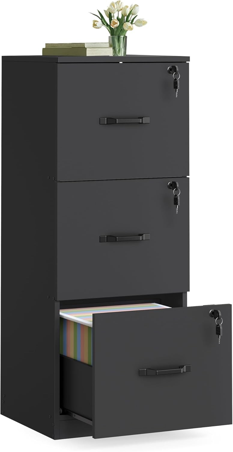 3 Drawer Lockable Filing Cabinet for Home Office, Printer Stand, A4/Letter,