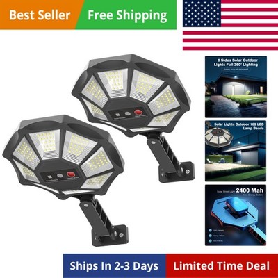 Solar Lights Outdoor, 168LED 6500K Flood Light Dusk to Dawn, 8 Sides Solar Ou...