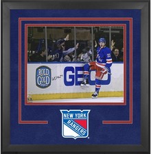 Adam Fox New York Rangers Framed Signed 16x20 Blue Jersey Celebration Photo