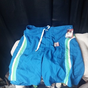 Vintage Joe Boxer Men Cargo Swim Shorts blue  green  white Size M  10 in inseam