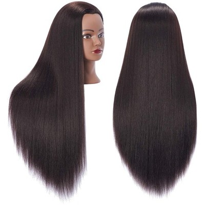 Versatile Yaki-Black Hair Styling Training Head - 26-28 Inches with Clamp Holder