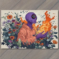 Art Print Purple Cyclops Fire Hands Floral Chaos Alien Surreal Hoodie Blooming S