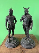 Barn find 2 x Large Antique Spelter Viking Statues