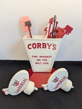 Vtg Corby's Whiskey Bar Display Holder 2 Imperial Pour Spouts 16 Stir Sticks