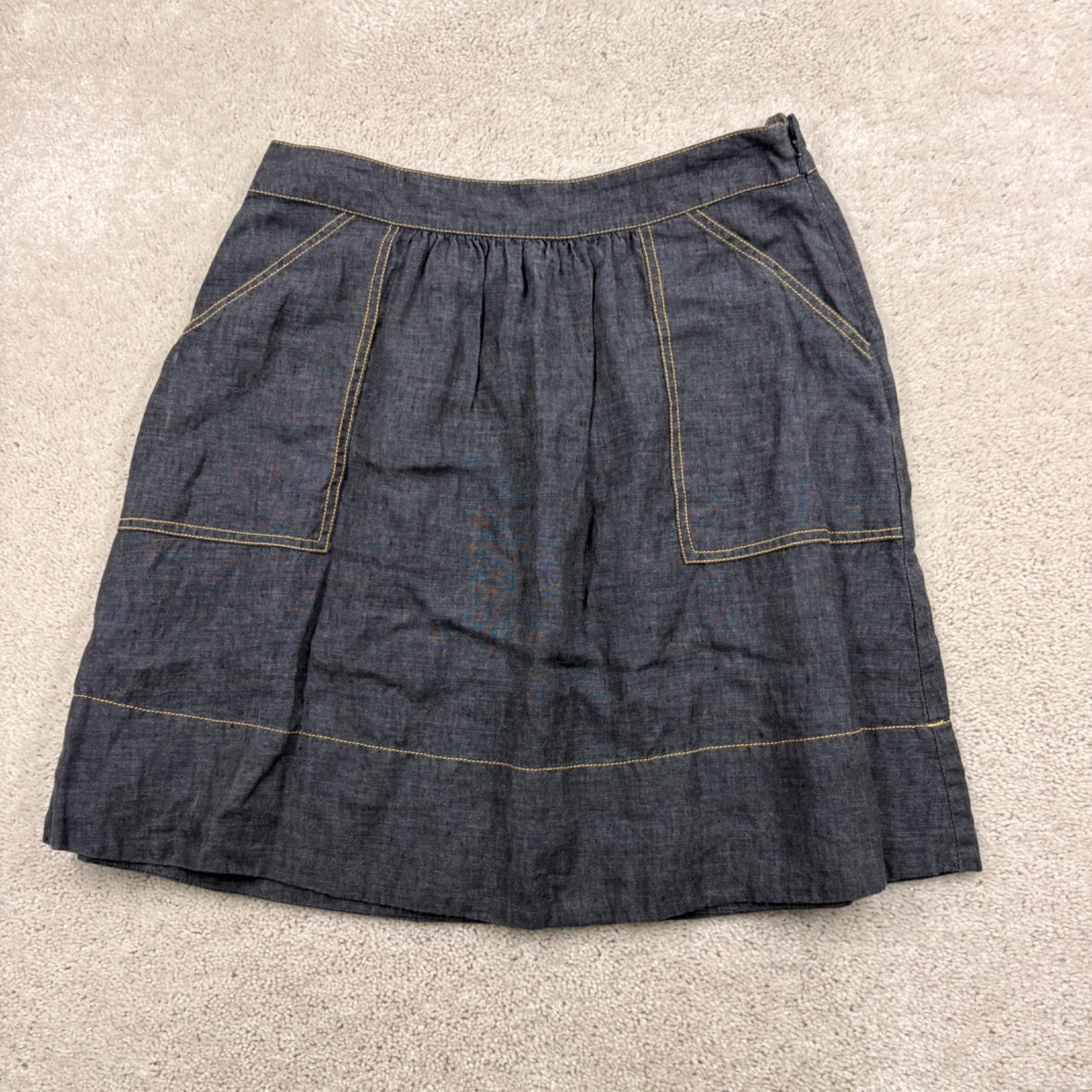 Eileen Fisher Skirt Womens Size Small Blue 100% Linen Woven Pockets A Line