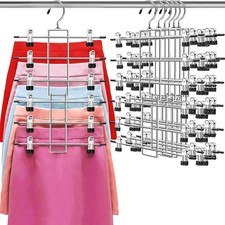 Space Saving Hanging Closet Organizer-6 Tiers Skirt Hangers, Clips, 6 Pack