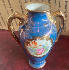 KPM ROYALPorcelain Bavaria Style Floral Blue Gold detail 5 1/2 Vase Beautifu