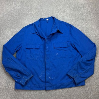 Französische Jacke Erwachsene Large blau Vintage abgenutzt Arbeitskleidung Ca...