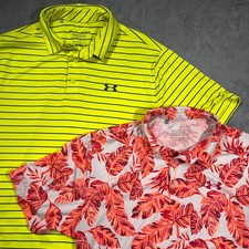 Under Armour The Playoff Polo Shirts Men's Large Stripes Floral Golf