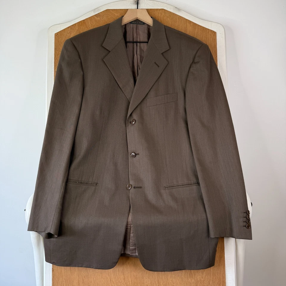 Pal Zileri Suit Mens 42L Brown 3 Button 100% Wool Canvas Pants 35x30 Pleat Italy - Image 2 of 4