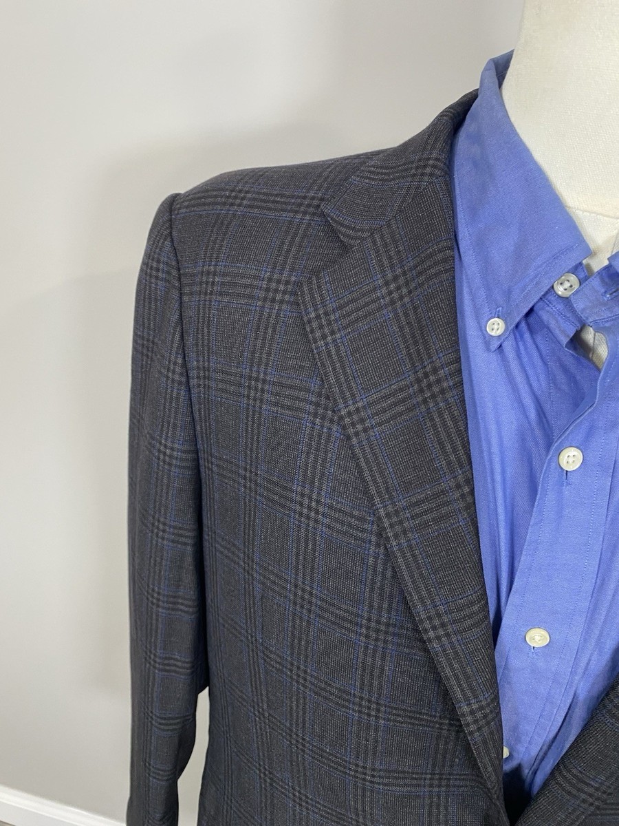 Bespoke VBC 42R Gray Blue Black Glen Plaid Full Canvas sport coat Jacket Blazer View 6
