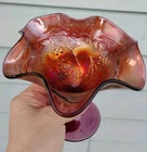 Antique Carnival Glass Fenton Birds And Cherries 5 1/4" Amethyst Bonbon Pretty