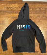 Trapstar London Felpa Nera con Cappuccio e Lettere Ciniglia Blu Taglia M Medium