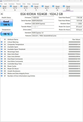 1 TB EG6 Kioxia M.2 2230 SSD NVMe PCIe 07JXTW ships from UK Seller - Picture 3 of 3