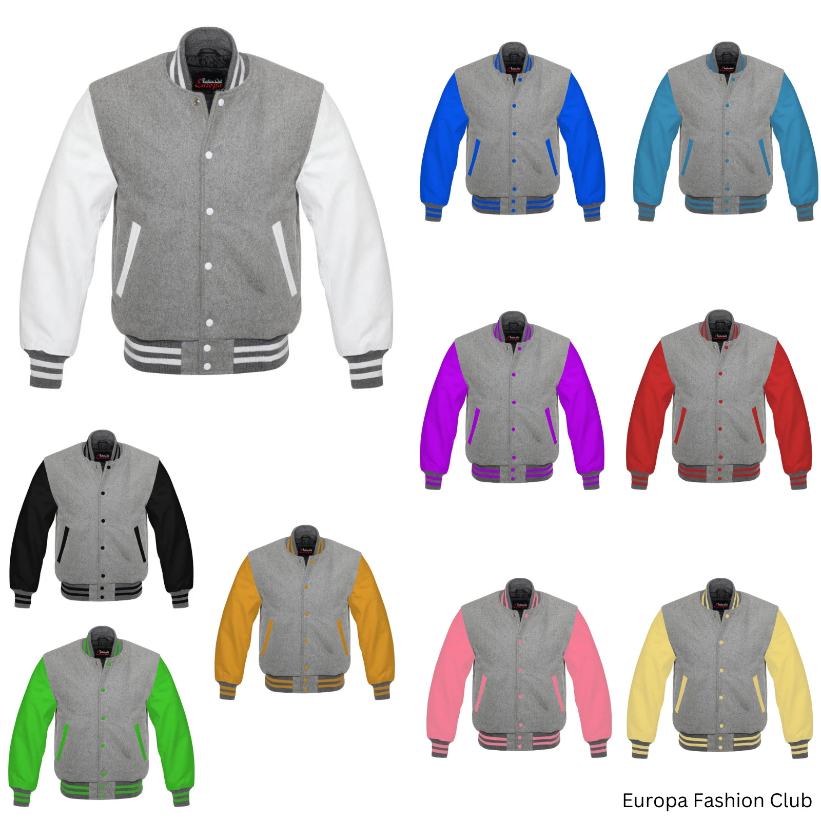 Letterman Style Vasity Jacket Men Wool Snap Closure Leather Sleeves - product detail image 1