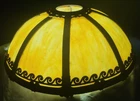 Antique Arts & Crafts Nouveau 8 Panel Slag Glass Bronze Lamp Shade - Tiffany?
