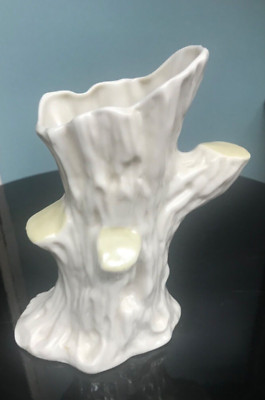 Belleek Tree Trunk Vase - Yellow Accents - 6 1/4'' Tall - Green mark on base