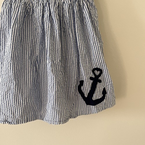 Abito bambina Tahari blu Seersucker righe fiocco ancoraggio preppy taglia 7 - Foto 2 di 6