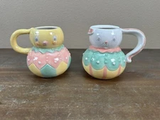 Unused Set Of 2 Johanna Parker Transpac Easter Spring Mugs Bunny Dot & Chick Dot