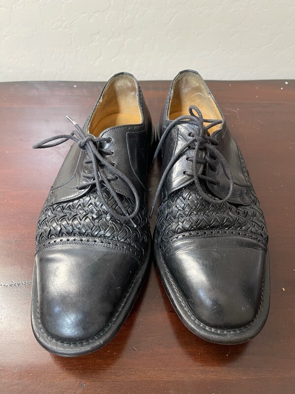 Mezlan Woven Leather Cancun Cap Toe Oxford Shoes in Black Size 8 1/2 M MEZLAN Cancun Oxfords Dress Shoes Sz. 8.5 M Woven Leather  main image 2
