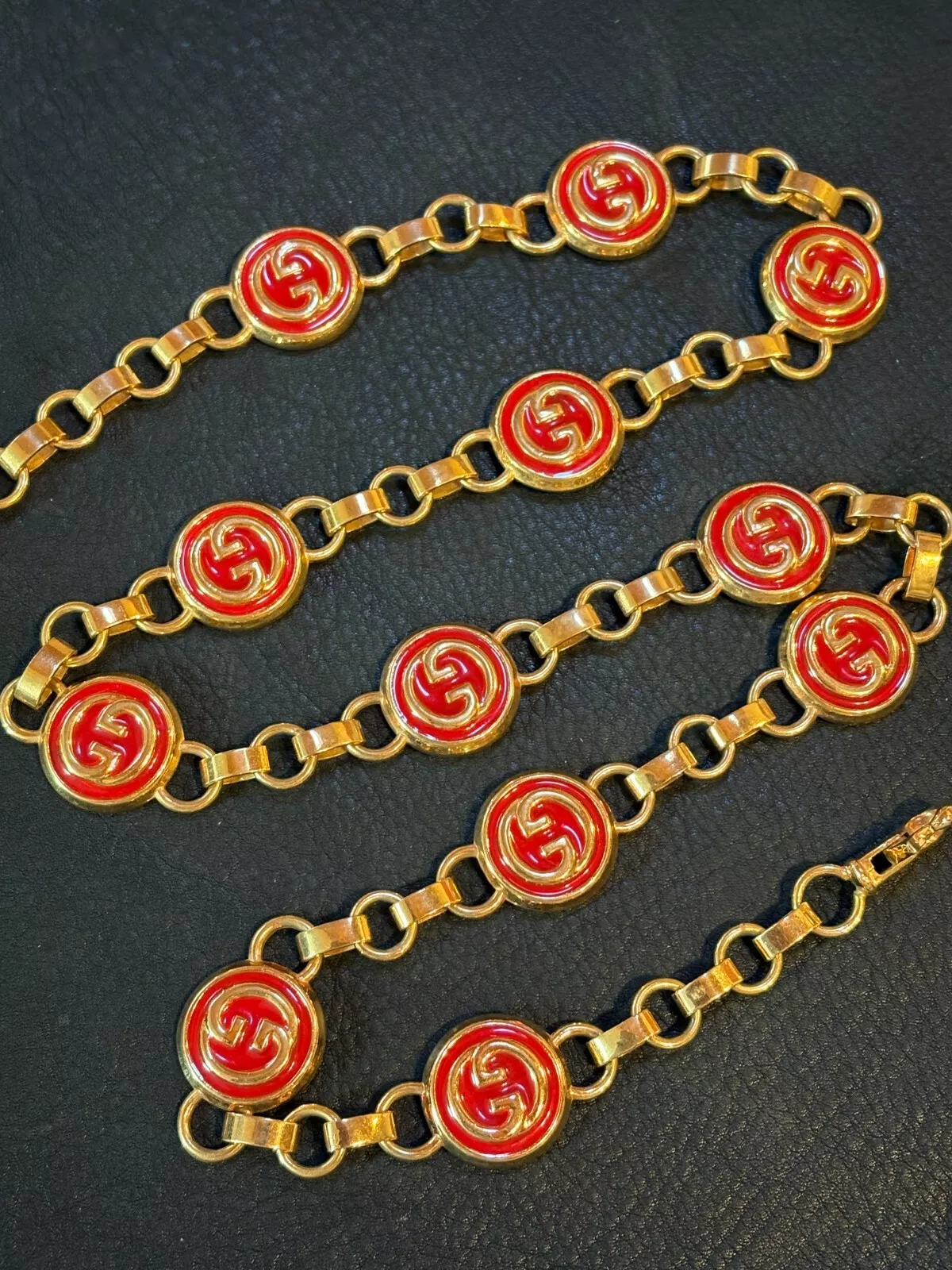 GUCCI BELT chaîne logo vintage ancien Gucci or rouge GG collier tour de cou kenken pièce