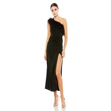 New MAC DUGGAL Feather One-Shoulder Draped Front Dress 78147 Women's 2
