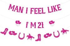 Cowgirl 21st Birthday Decorations, Man I Feel Like I’m 21 Banner for Western ...