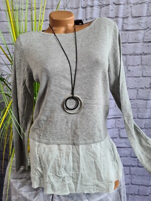 Street One Pulli Pullover grau Blusenansatz Damen Langarm (5 510) NEU