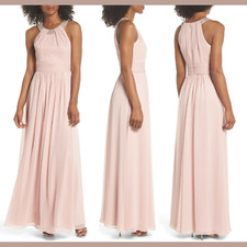 NWT $188 Eliza J Beaded Halter Gown in Blush Pink [Petite SZ 10P ] #G490
