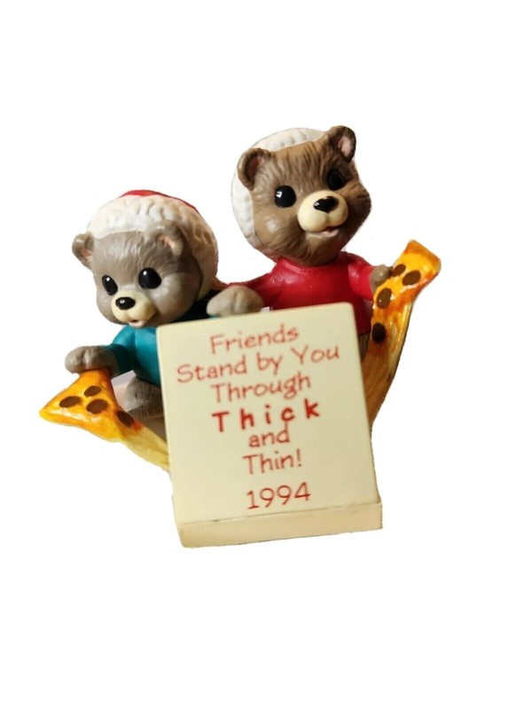 Hallmark Keepsake Christmas Ornament Thick 'n Thin 1994 Clip On Bears Eat Pizza 