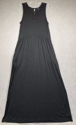 Gap Dress Women's Large Black Sleeveless Maxi Jersey Stretch Crochet V Neck  | eBay