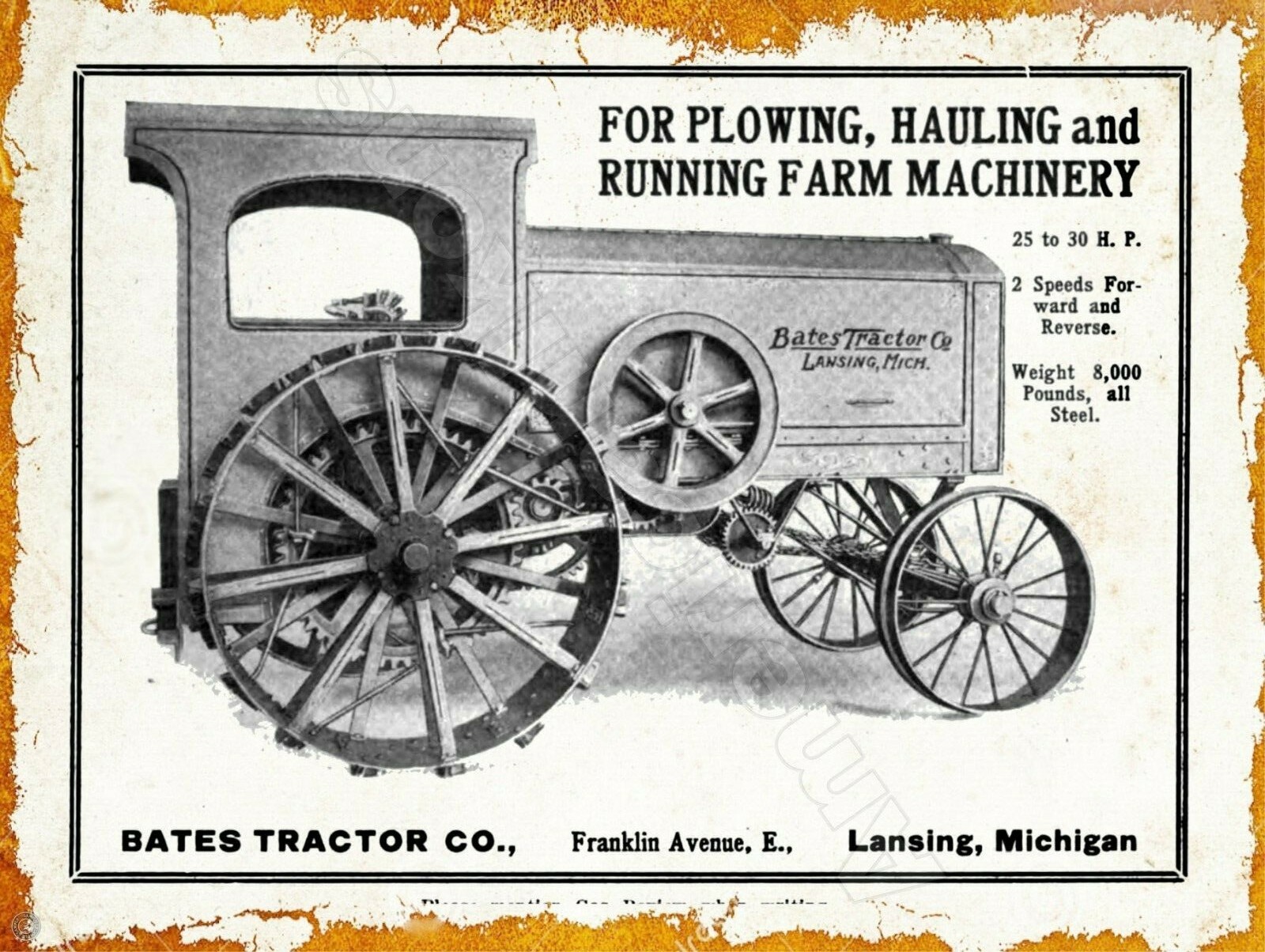 1911 Bates Tractor Company New Metal Sign Lansing, Michigan eBay