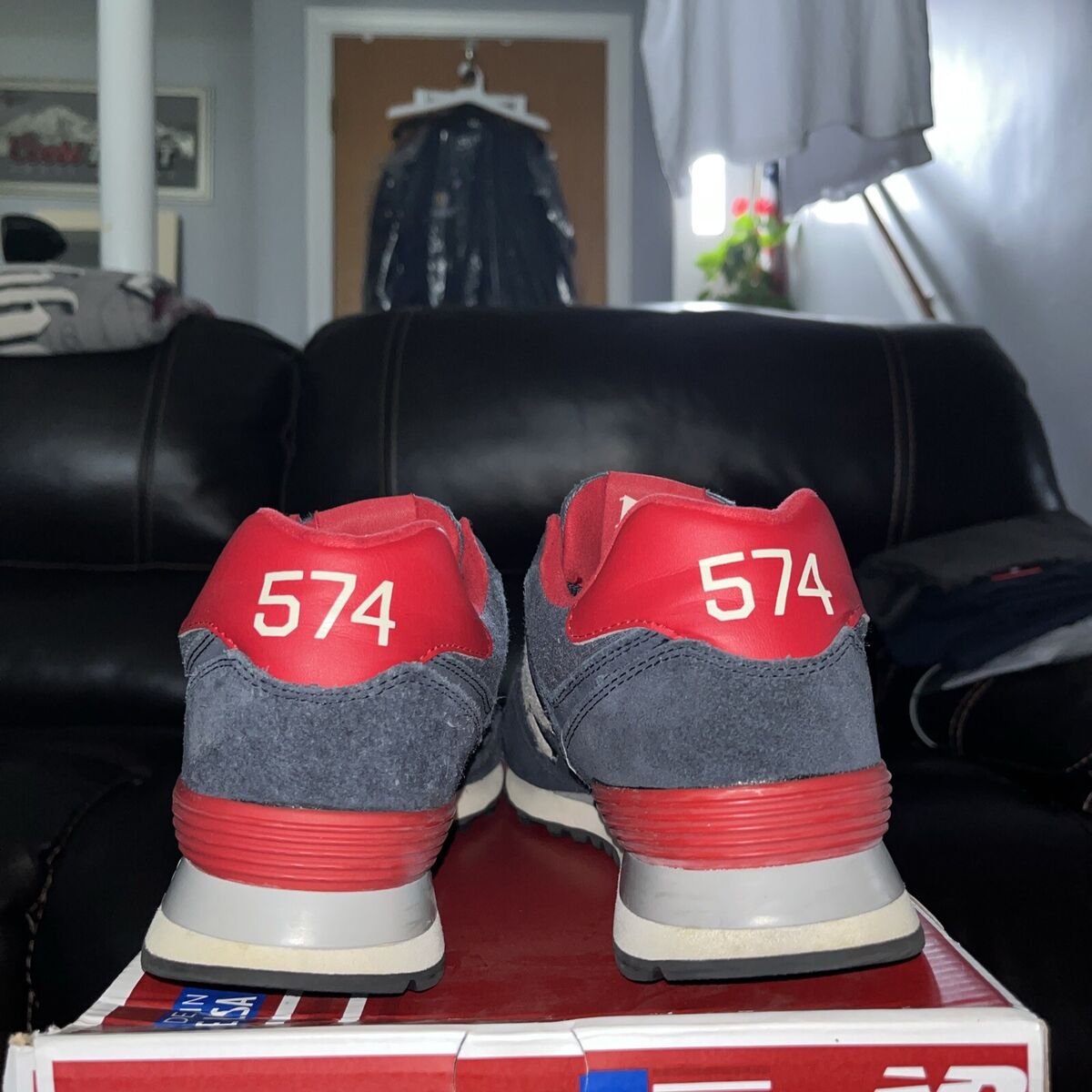 Size 12-New Balance 574 Navy Suede Pendent