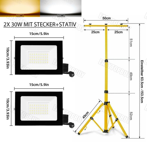 Faretto da cantiere LED treppiede luce da lavoro faro faretto proiettore con spina - Foto 16 di 24