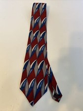 Adolfo Men's 100% Silk Tie Necktie Blue White Red Geometric USA Made